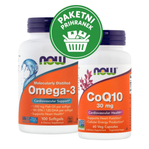 NOW paket Koencim Q10, 30 mg, 60 kapsul + Omega 3 1000 mg, 100 kapsul